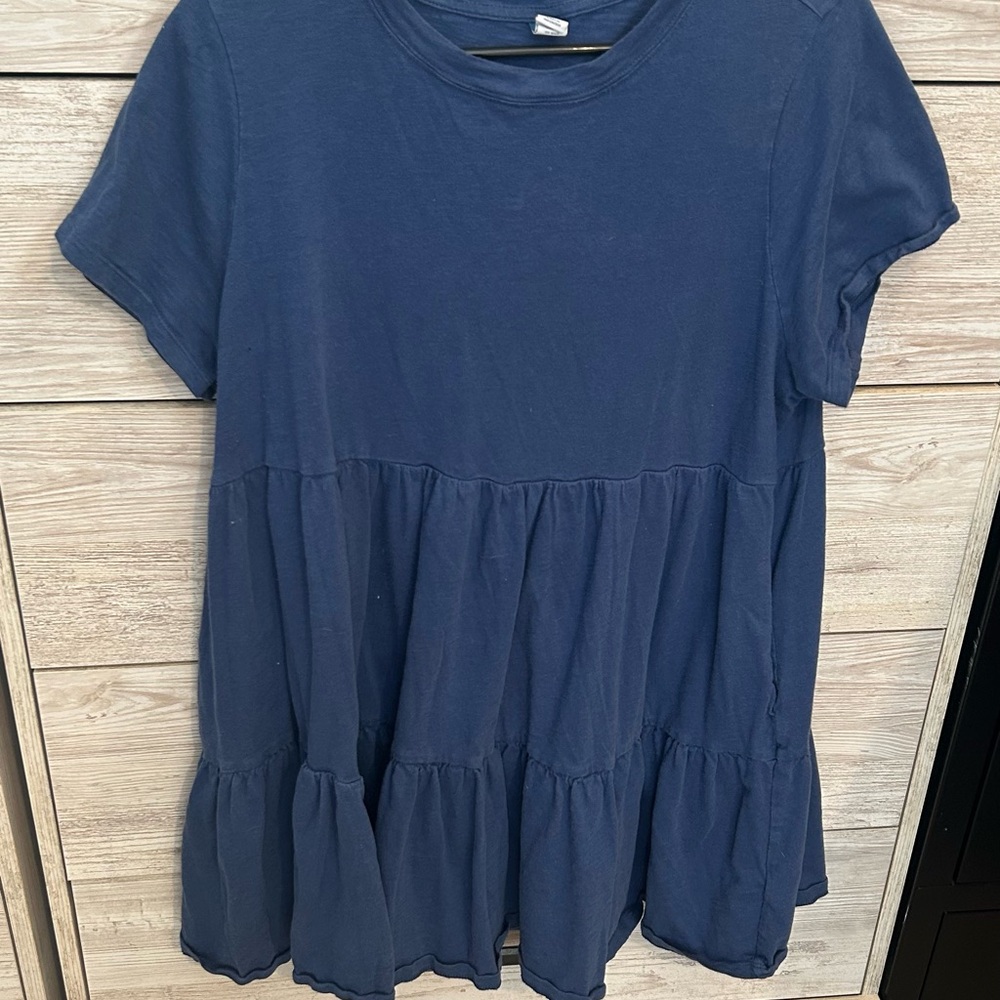 Short-Sleeve Tiered Slub-Knit Mini Swing Dress Large Petite - Picture 2 of 5
